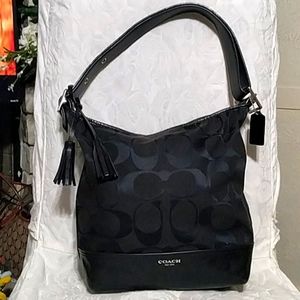 Coach bucket signature blk bag canvas and Leather